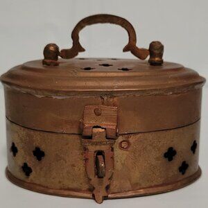 Brass Cricket Box, Vintage Round Brass Cricket Box with Handle
